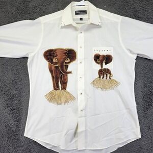 Elephant Print‎ Button Up Shirt Novelty Design Size 16 1/2 David Taylor